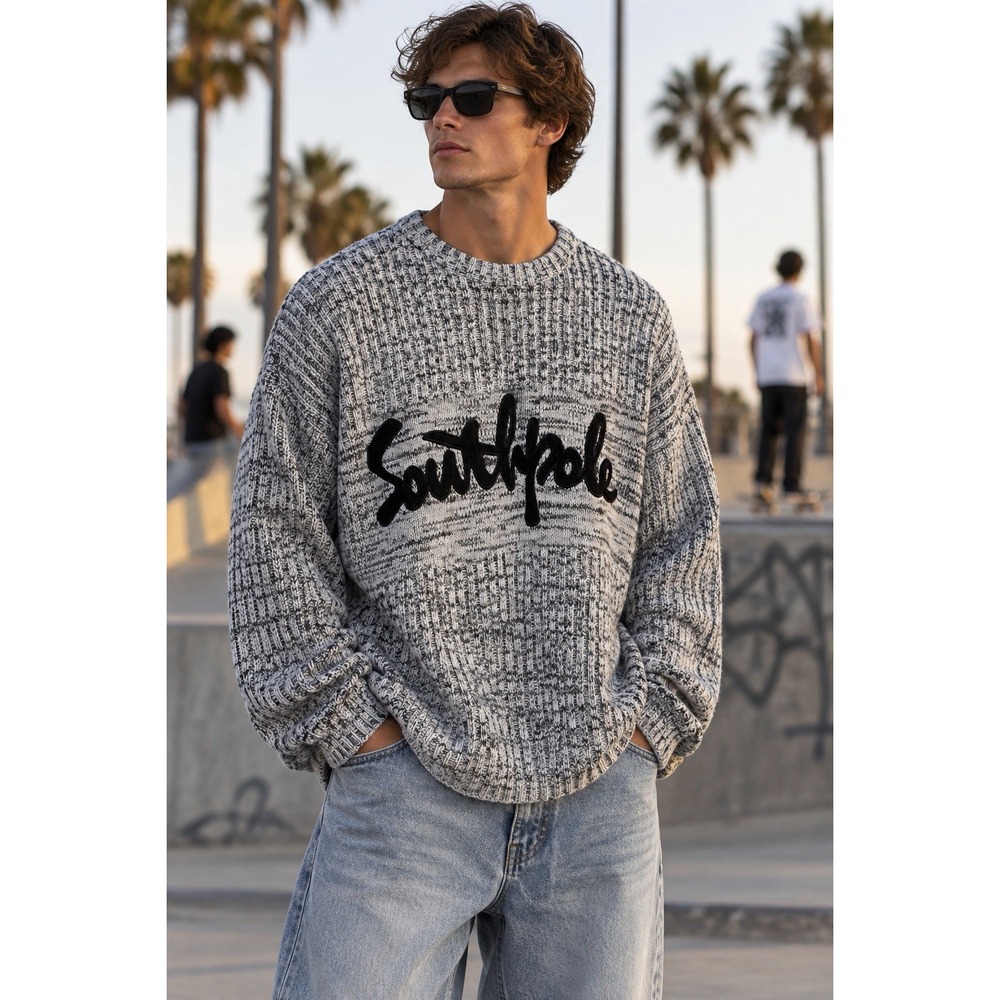 Southpole Sweater Mens XL Gray Pullover Sweater Vintage 90s Spell Out Logo Big